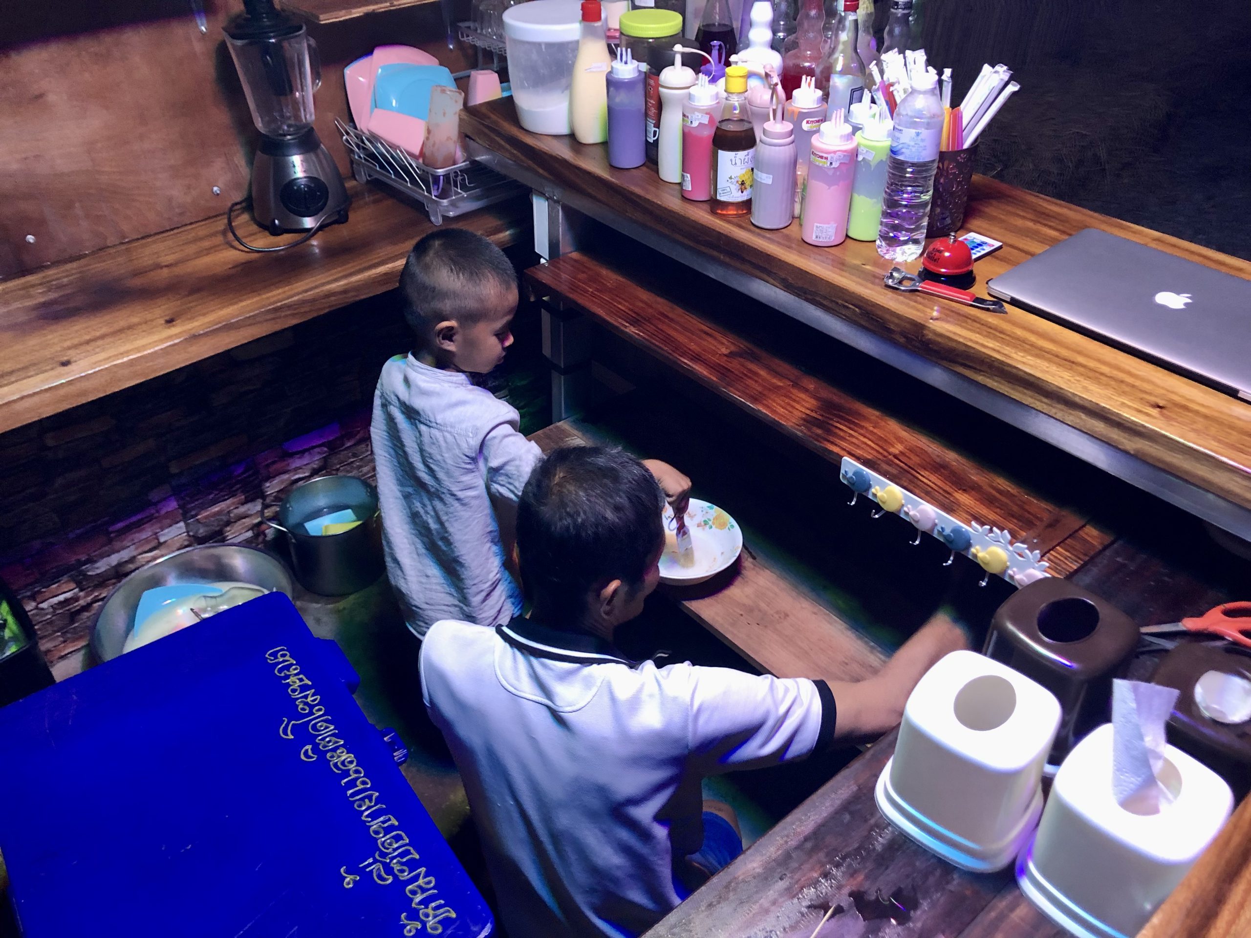 @jbom helps us in bar with his grandfather, painting the in-bar wood we recently added ;-)